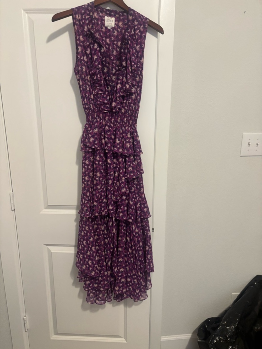 Misa Los Angeles Purple Floral Ruffle Tiered Maxi Dress